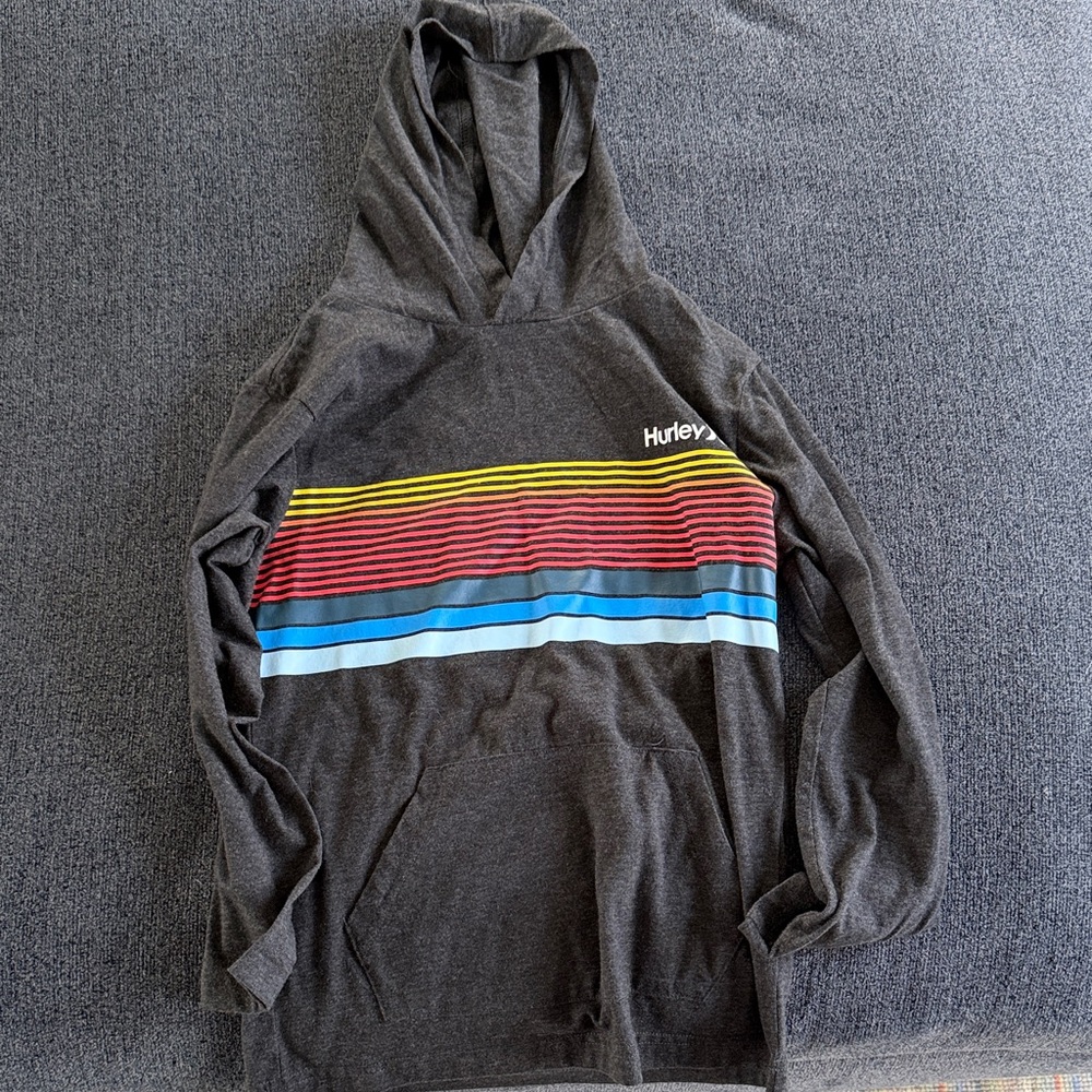 Hurley Men's Charcoal Hoodie with Colorful Stripes